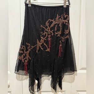 ARDEN B Black Beaded Mesh Midi Skirt XS